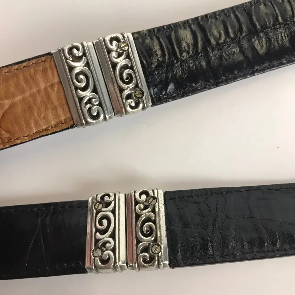 Vintage Brighton Embossed Tan Black Reversible Twist Western Fashion Belt Size S